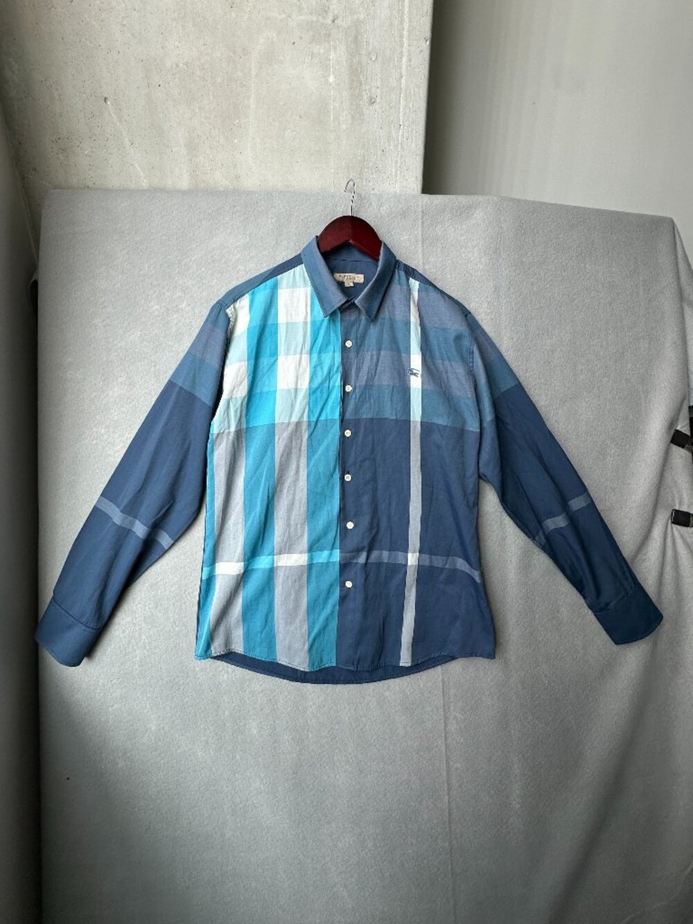 Burberry London Exploded Check Shirt Mens XL Long Sleeve Blue Block